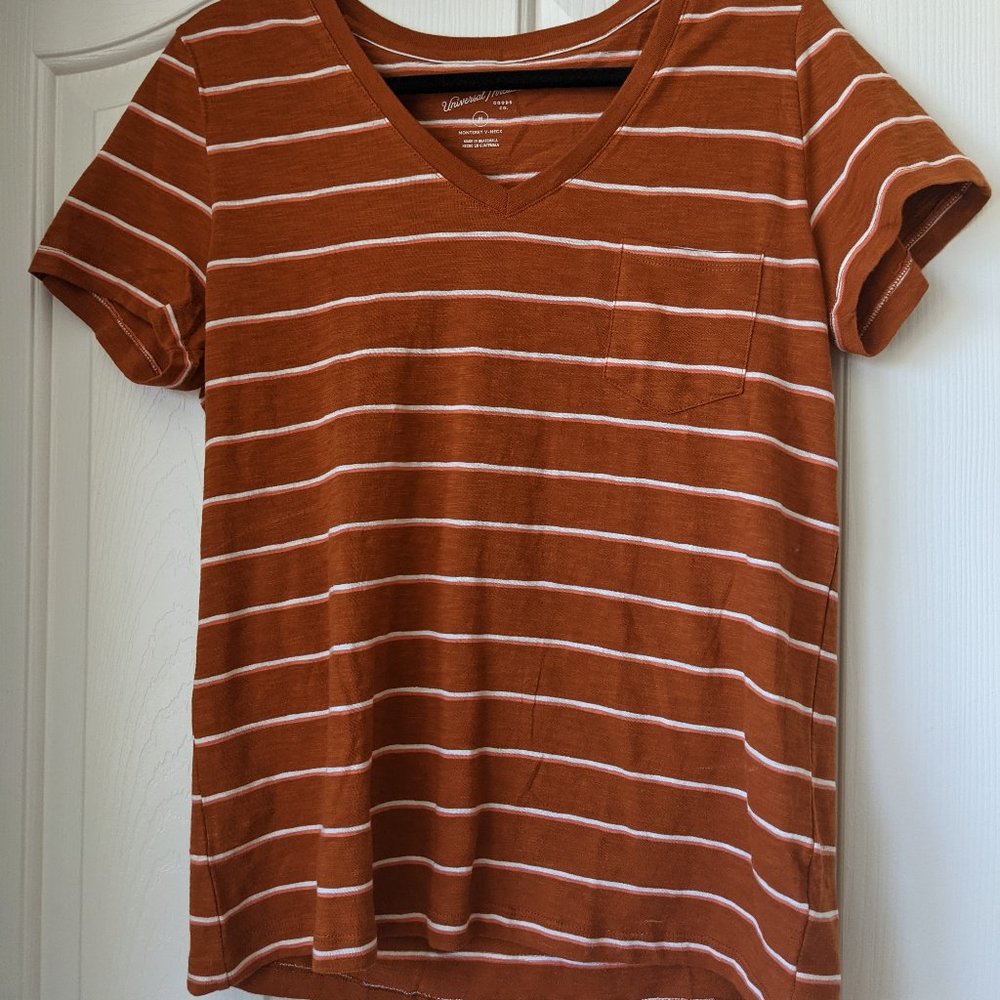 Terra Cotta Striped VNeck TShirt